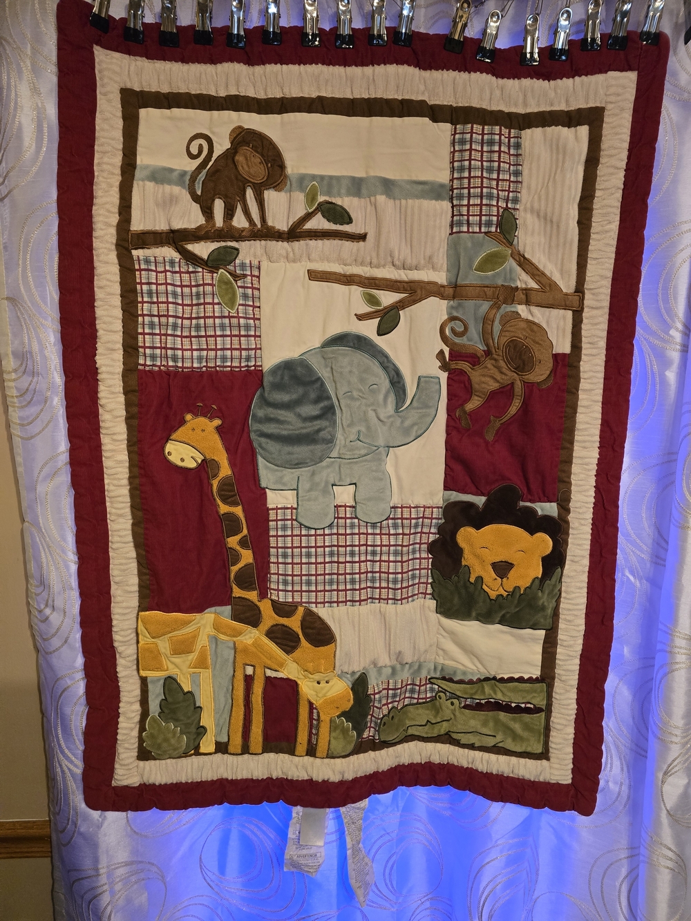 small wonders Safari Appliqué Baby Blanket - Red, Cream, Brown, Blue